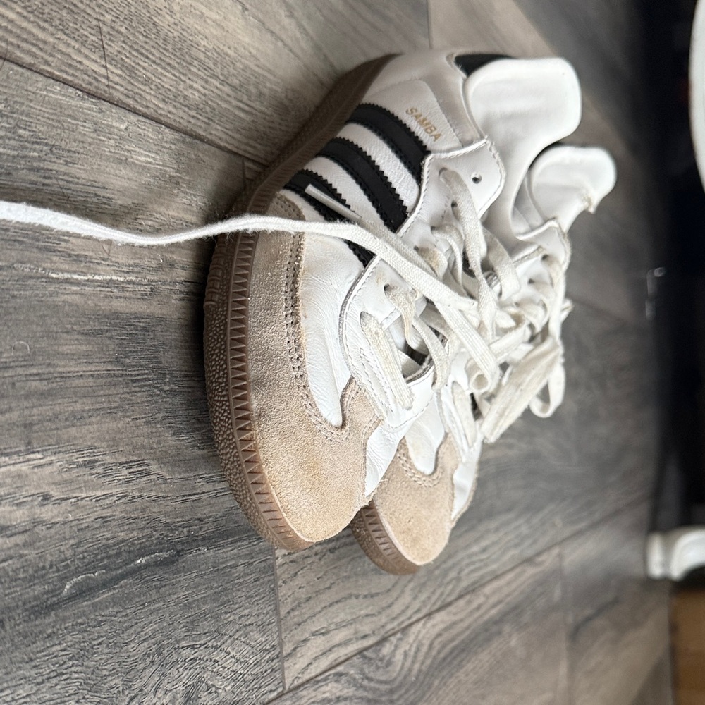 Adidas Samba White, Black, and Tan Sneakers